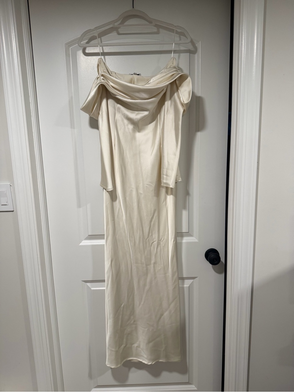 Ivory Off-the-Shoulder Draped Maxi Dress – Bridal / Formal | M